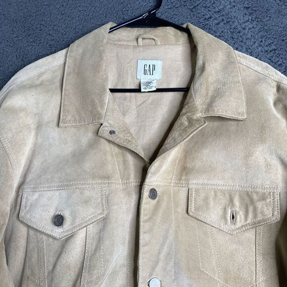 GAP Product RED Leather Mens SZ XL Suede Jacket Y2K Beige Military Rare Boxy - Picture 2 of 16